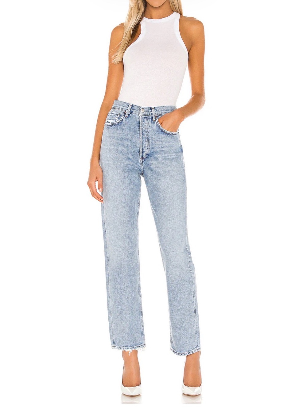 Agolde Straight Leg Jeans in Light Wash Blue